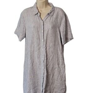 Tahari Blue and White Striped Linen Shirt/Dress Large